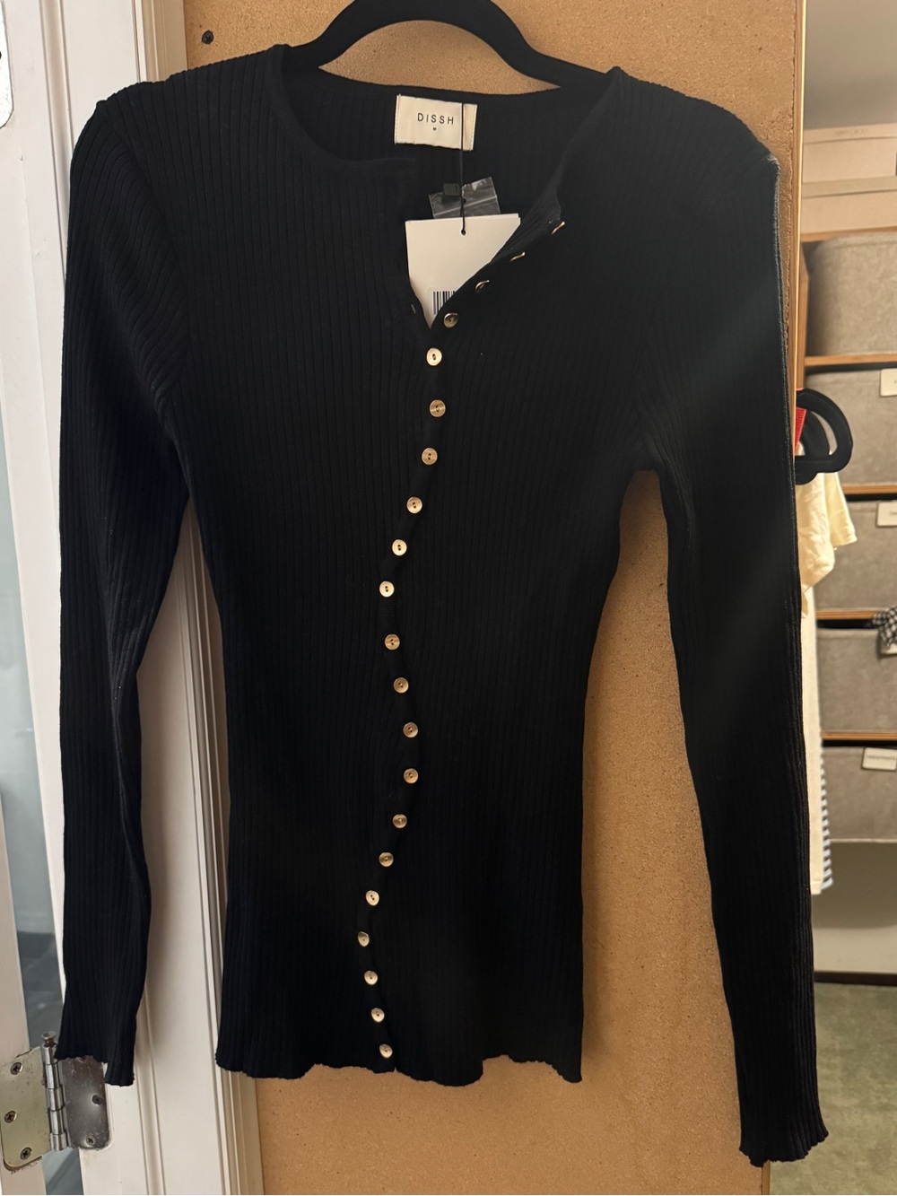 DISSH Black Ribbed Long-Sleeve Dress with Gold Buttons - tags on, never worn